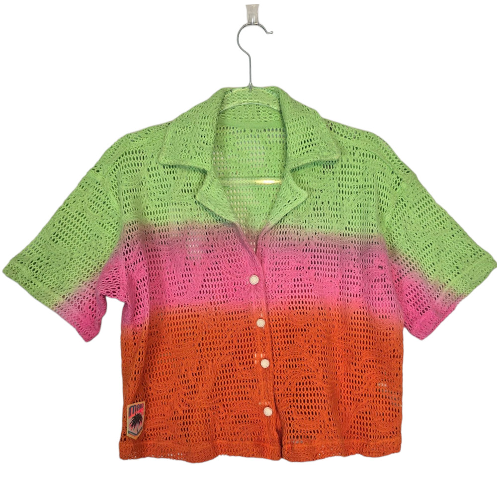 Maaji Colorful Dye Kyrie Crochet Shirt Short Sleeve Cropped Ombre Medium NEW